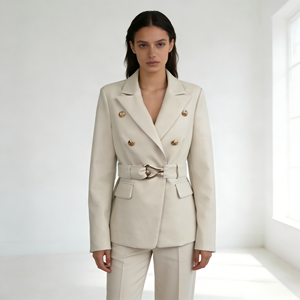 Elegante <span class=keywords><strong>Giacca</strong></span> Doppiopetto da Donna in <span class=keywords><strong>Pelle</strong></span> <span class=keywords><strong>Beige</strong></span>, <span class=keywords><strong>Giacca</strong></span> in <span class=keywords><strong>Pelle</strong></span> Personalizzata alla Moda - Product Image 1