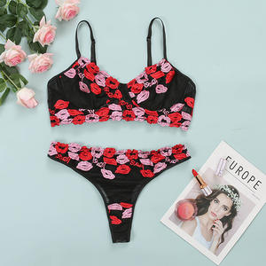 Conjunto de Lencería Sexy para Mujer, Estilo Bralatte con Bordado y Escote Halter, Lencería de Talla Grande con Encaje, Conjunto de Brasier y Bragas para Mujer - Product Image 6