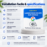 Carte Google NFC pour avis en français, carte QR Code Ntag215, autocollant pour avis Google pour entreprises