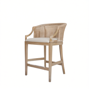 Sgabello da Bancone in Rattan Fatto a Mano, Altezza 25 Pollici, Elegante Arredo per Soggiorno, Sgabello Moderno per Casa con Cuscino in Tessuto - Product Image 1