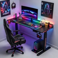 Bureau de jeu LED RGB, hauteur réglable électriquement, préréglages de mémoire, crochet pour casque
