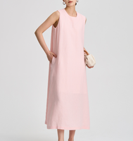 Neues Design Ärmelloses Tank-Kleid Lässiges Weites Maxi-Kleid mit Unsichtbarer Tasche Maßgeschneiderter Langer Rock O-Ausschnitt Leinen-Baumwolle Gewebtes Damenkleid