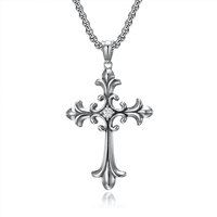 Collier Croix Gothique Diamantée en Acier Inoxydable 316, Style Neo-Gothique Médiéval Vintage, Inoxydable et Étanche, pour Hommes