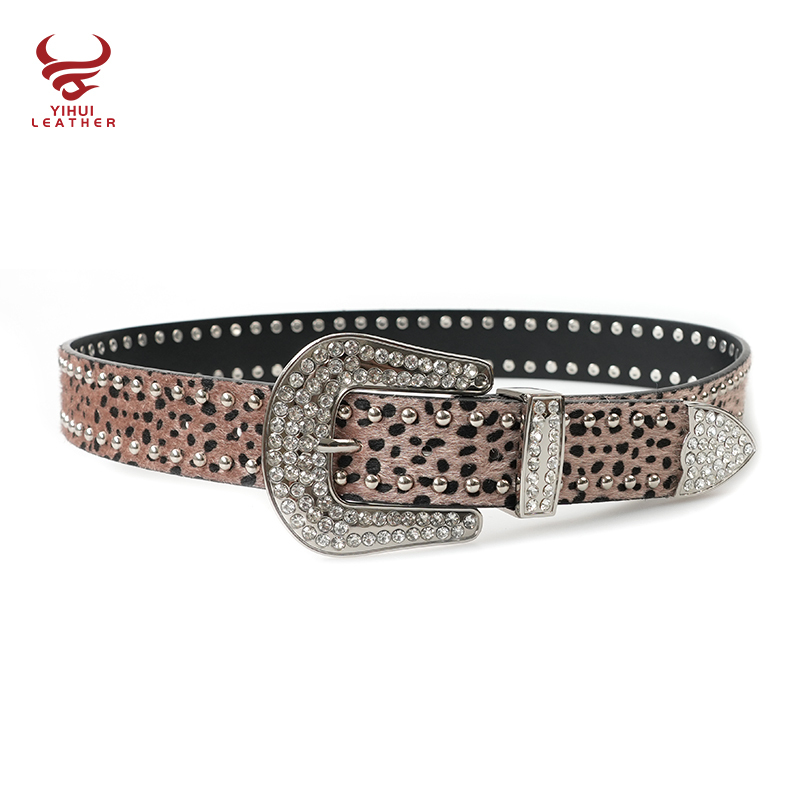 Studded Rhinestone Faux Mohair Belts Faux Leather Leopard  display picture 3