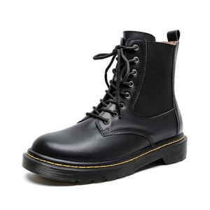 Bottes en cuir confortables pour femmes, style britannique, à lacets, mi-mollet, respirantes, printemps, automne, hiver, semelle épaisse, résistantes à l'usure - Product Image 1