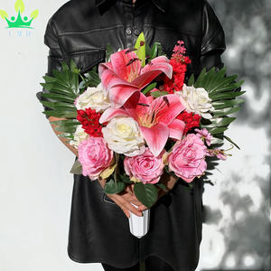 Искусственное кладбище цветы для могилы ваза надгробный камень шелковая Цветочная композиция могила Розовая Лилия и Роза мемориальная ваза для букета - Product Image 2