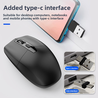 Mouse nirkabel portabel daya baterai, Mouse komputer antarmuka ganda tipe-c & USB 3 DPI dapat disesuaikan untuk Laptop Mac Android