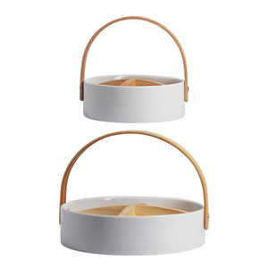 Petits paniers de service en céramique avec poignée en bois pour fruits, goûter, noix, bonbons, taille petite, couleur <span class=keywords><strong>blanche</strong></span> - Product Image 3