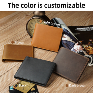 Ví da bò thật nguyên tấm màu nâu, kiểu dáng ngắn, chống <span class=keywords><strong>RFID</strong></span>, da thuộc Crazy Horse, dành cho nam - Product Image 5