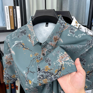 High-quality Ice Silk Thin Floral Men's Summer Casual Short-sleeved Shirt Loose American Style Trendy Hot-selling Wholesale - Product Image 3