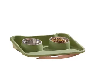 고양이 개 그릇 PP 스탠드 이동식 스테인레스 스틸 식품 및 물 접시가있는 미끄럼 방지 및 비 유출 실리콘 패드