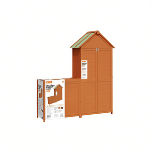 Caseta de jardín de madera de pino marrón con techo para uso exterior - Product Image 1