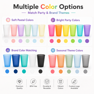 Gobelets en plastique givré colorés personnalisés avec logo, gobelets réutilisables pour les enterrements de vie de jeune fille, anniversaires, événements en plein air - Product Image 2