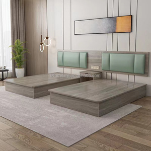 Economy 3-Star Hotel <b>Bed</b> Cheap Wooden <b>Platform</b> <b>Bed</b> <b>Frame</b> with Integrated Nightstands & Panel Headbaord for Hotel Bedroom Sets - Product Image 6