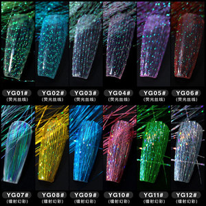 Tendencia caliente diseños <span class=keywords><strong>de</strong></span> Arte <span class=keywords><strong>de</strong></span> uñas Aurora fibra <span class=keywords><strong>de</strong></span> vidrio línea <span class=keywords><strong>de</strong></span> seda pegatina <span class=keywords><strong>de</strong></span> uñas 3D hilo fluorescente corrugado flash resplandor en la uña oscura - Product Image 2