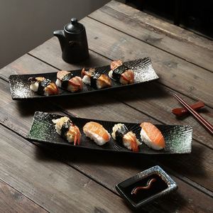 Vintage Large Long Rectangular Ceramic Sashimi Sushi Dish Japanese Style 11 Inch Serving Food Pottery Clay <b>Plates</b> for Restaurant - Product Image 2