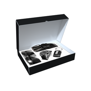 Set Regalo Personalizzato per la Festa del Papà con Logo Stampato: Portafoglio, Occhiali da Sole, Chiavi, Orologio, Cintura in Confezione Regalo con Scatola di Spedizione - Product Image 1