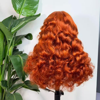 Proveedor de Pelucas de Cabello Humano Rizado y Voluminoso con Frente de Encaje 5x7, Sin Pegamento, Color Naranja, 100% Cabello Virgen