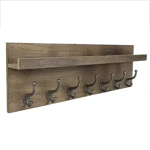 Mộc Mạc Entryway Kệ Gỗ Coat Rack Với 7 Antique Kim Loại Hooks Shabby Chic Trang Trí Nội Thất Treo Tường Hat Kệ Gờ