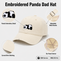 Gorra de Béisbol Bordada Cream Panda Dad Hat, Ajustable, Casual, para Exteriores, Unisex, Seis Paneles, OEM, Venta al Por Mayor