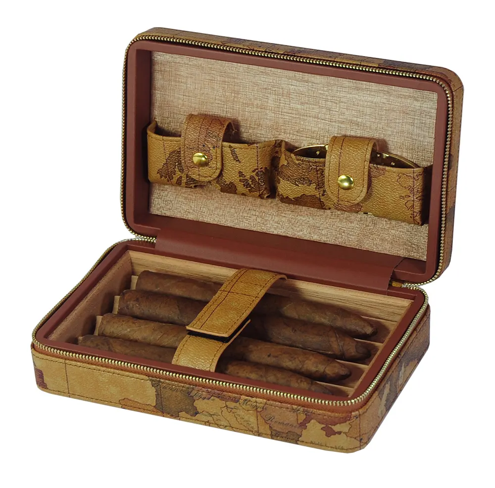 कारखाने कस्टम साइगर बॉक्स पोर्टेबल ट्रैवल ह्यूमर या सीडर लकड़ी चमड़े के सिगार मामले को धातु जिपर के साथ स्वीकार करता है