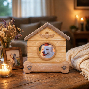 Kotak Kenangan Berbentuk Rumah Hewan Peliharaan dengan Bingkai Foto Versi Anjing dan Kucing, Kotak Penyimpanan Kenangan Sayap Malaikat Resin. - Product Image 6