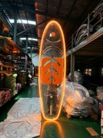 WOLANG Planche de SUP de randonnée en PC transparent avec LED, 10 couleurs au choix, 324 cm, ensemble complet avec aileron amovible pour lacs, rivières et eaux douces