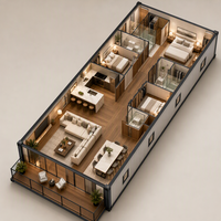 Villa de luxe moderne de 40 pieds à double aile extensible, alimentée à l'énergie solaire, avec 3 chambres, cuisine, salle de bain, bureau, hôtel