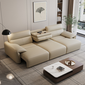 Juego de sofá reclinable eléctrico con características de colocación plana convertible y extensible Puerto de carga y portavasos Sofá de cuero - Product Image 5
