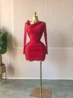 Robe Courte Moulante Femme à Manches Longues et Fleurs 3D Unies, 3 Couleurs, Tailles S-2XL