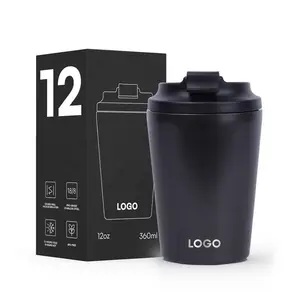 Gobelet à café 12oz isolé sous vide à double paroi sans bpa de qualité alimentaire en Chine avec couvercle gobelet en métal