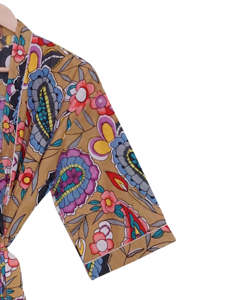 Bata de Baño Tipo Kimono para Mujer, 100% Algodón, Cuello en V, Cierre con Cordón, Largo hasta el Tobillo, Transpirable, Estampado Floral, Estilo Indio, Primavera-Verano - Product Image 4