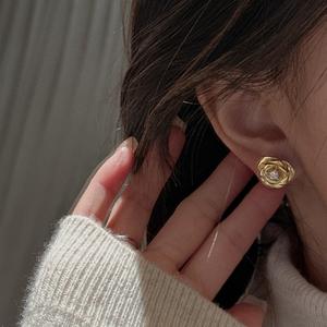 S925 Pure Silver Luxury Zircon <b>Rose</b> Stud Earrings Antique Style <b>Light</b> Jewelry-Wholesale - Product Image 3