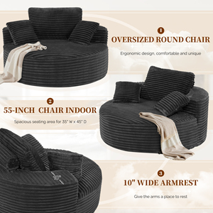 Sillón Redondo Moderno Grande Tipo Nube, Tapizado en Terciopelo, Multifuncional para Sala de Estar, Relajación y Lectura - Product Image 2