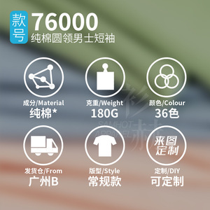 广州B仓库180G纯棉纯色短袖男士t恤批发纯棉打底衫轻板T Pi - Product Image 3