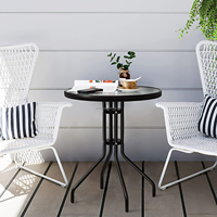 Table de bistrot en verre ondulé, 24 pouces, noir, rond et d'extérieur, avec cadre métallique épais