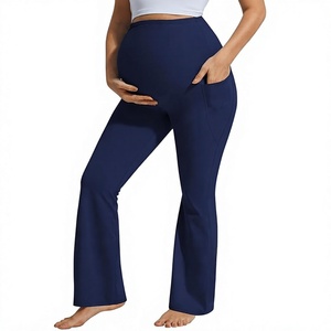 OEM Wholesale Custom Logo Maternity <b>Flare</b> <b>Leggings</b> Over the Belly with Pockets Soft Comfortable Pregnancy Yoga Daily Work Pants - Product Image 6