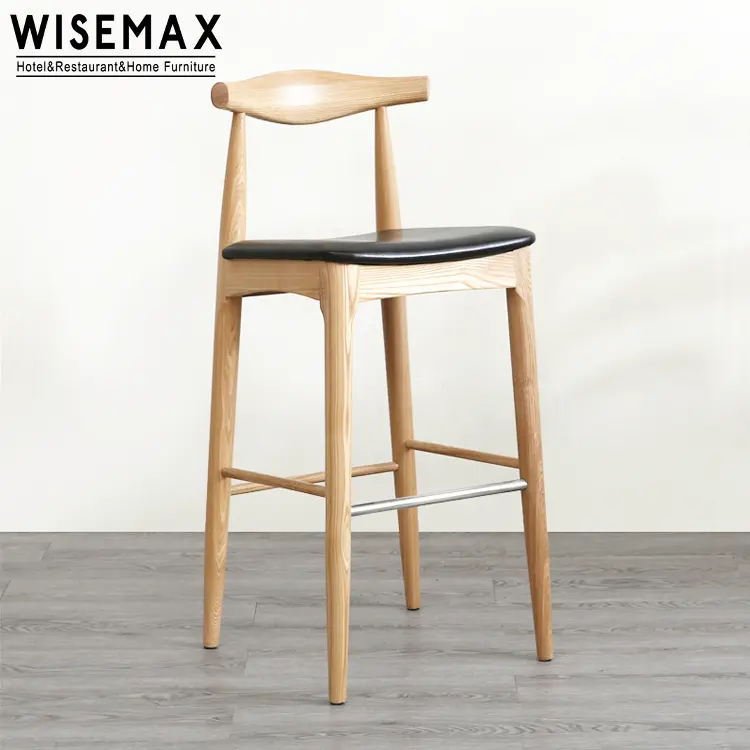 Restaurant bar furniture wooden kitchen high bar chair hans wegner elbow bar stool upholstered
