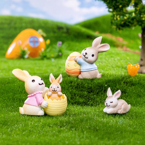 <span class=keywords><strong>Mini</strong></span> Figuras de Conejitos de Pascua de Resina, Miniatura de Conejo, Adorno Familiar de Conejitos de Pascua - Product Image 3