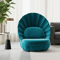 Fauteuil coquille en velours de luxe, canapé d'appoint, siège unique sans accoudoirs, forme festonnée, salon, chambre à coucher, meubles de designer, meubles uniques