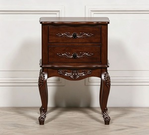 French Style Carved Wooden Nightstand, Vintage 2 Drawer <strong>Bedside</strong> <strong>Table</strong> with Curved Legs - Product Image 4