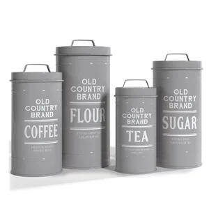 Dark Gray Color Round Shape Portable Storage Containers Canister Set For Cookies Coffee Sugar Tea Storage Jars