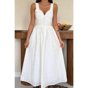 Robe de soirée unie à col carré, style halter, taille empire haute, avec détails en dentelle ombrée blanc cassé, bretelles fines et fronces, longueur ras du sol, tailles XS-XL, pour la journée et les soirées. - Product Image 1