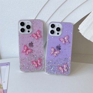 Funda trasera de TPU con purpurina transparente <span class=keywords><strong>para</strong></span> <span class=keywords><strong>iPhone</strong></span> 16 15 14 13 12 11 Pro Max 7 8 Plus X XR XS mini <span class=keywords><strong>SE</strong></span>, funda de mariposa - Product Image 2