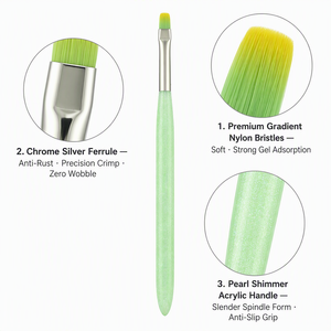 Lot de 8 pinceaux à ongles en résine verte, manche acrylique, stylo gel fin, motif chrysanthème, fournitures de nail art pour salon - Product Image 3