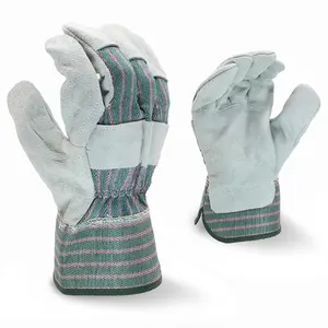 ENTE SAFETY Green stripe heavy duty industrial high quality cowhide split leather workers driver gloves for work construction