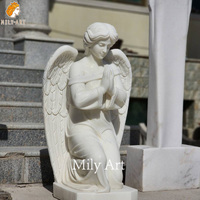 MILY Weiße Marmor-Kniende-Engel-Statue Grabstein Handgeschnitzt Europäischer Stil Religiöses Design für Außenbereich