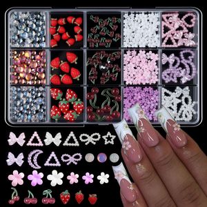 Lot de 15 breloques en résine pour ongles, motifs nœuds, rubans, papillons, fleurs, cerises et strass, pour la décoration d'ongles - Product Image 5