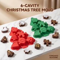 6-fach Weihnachtsbaum-Silikonform mit verschiedenen Formen: Weihnachtsmann, Lebkuchenmann, Schokolade, Kuchen, Seife, Kerze – DIY, lebensmittelecht, BPA-frei