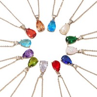 Collier et boucles d'oreilles en acier inoxydable avec zircon en forme de goutte d'eau, bijoux pierres de naissance des douze mois, boucles d'oreilles et collier pierres de naissance